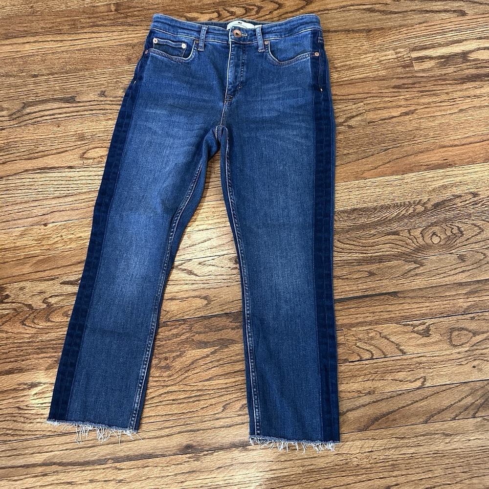 Vineyard Vines High Rise Straight Crop Jeans Blue 28/6 Medium Blue Raw Hem